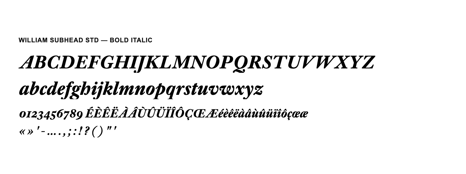 Spécimen de William Subhead Std Bold Italic