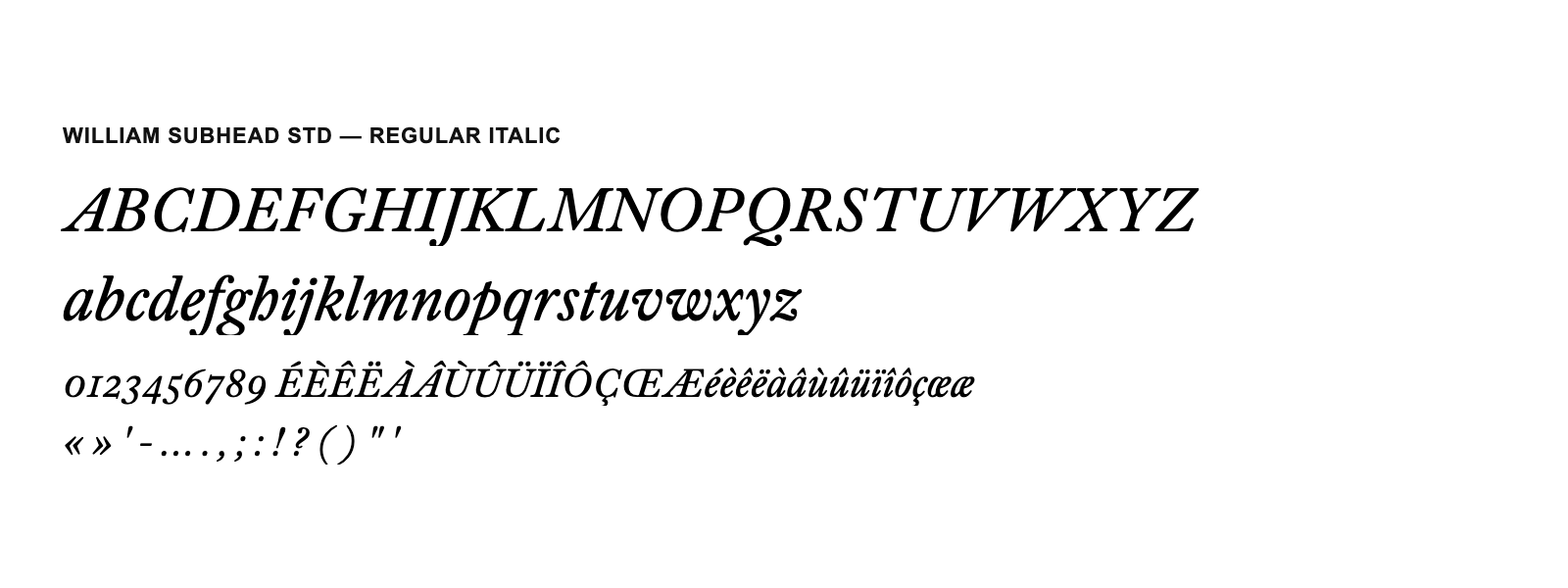 Spécimen de William Subhead Std Regular Italic