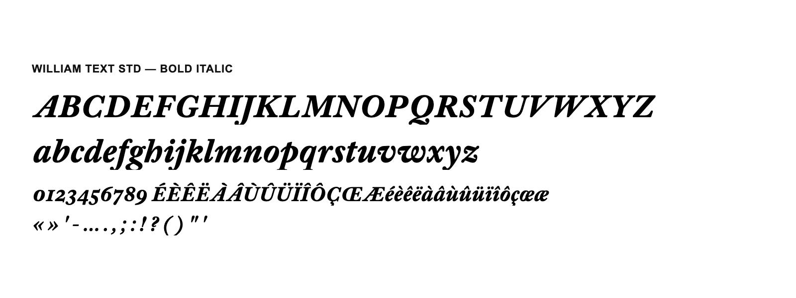 Spécimen de William Text Std Bold Italic
