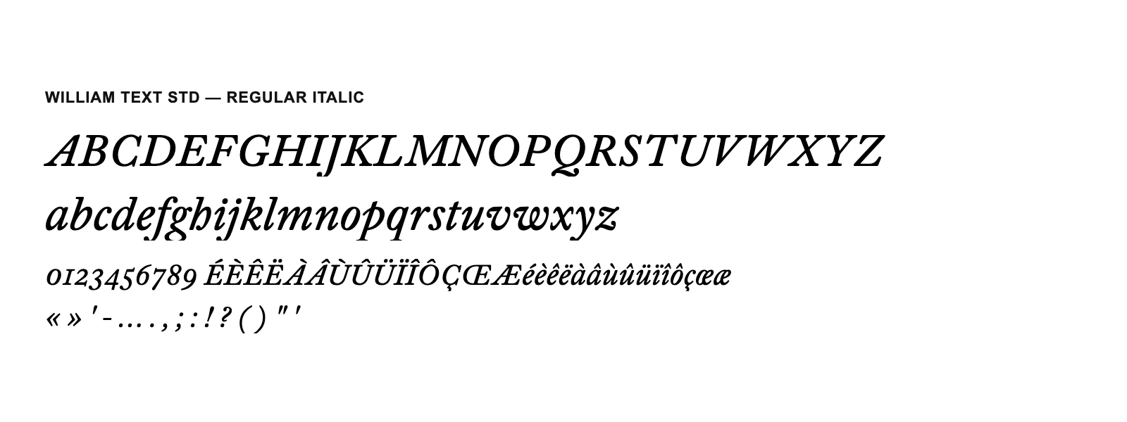 Spécimen de William Text Std Regular Italic