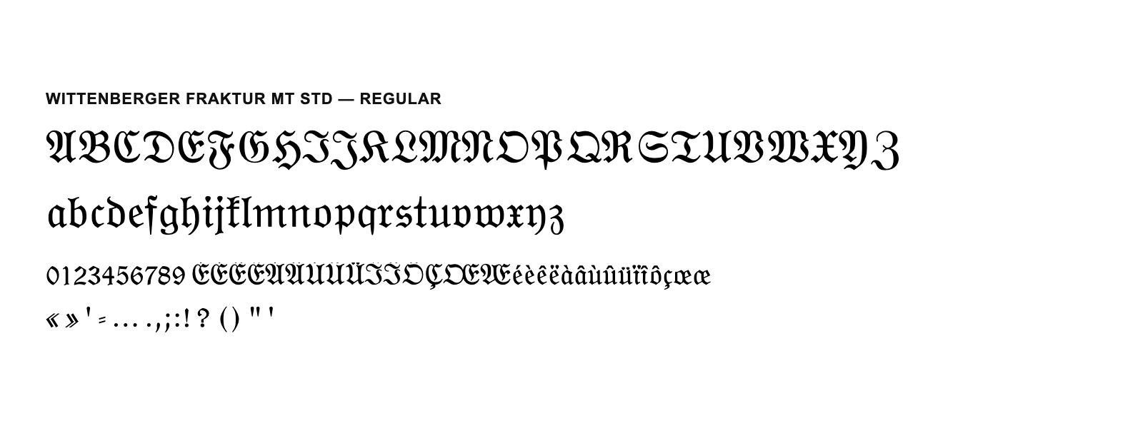 Spécimen de Wittenberger Fraktur MT Std Regular